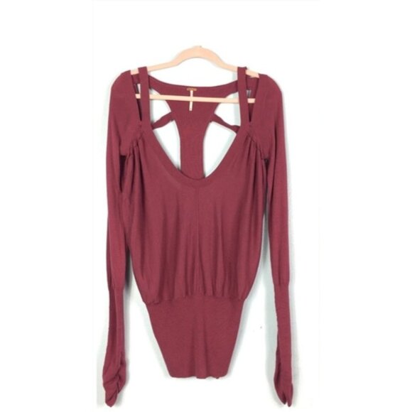 Free People Thin Knit Pullover Sweater Top Women's Size Small Cut Out Balloon Sl - Picture 3 of 9